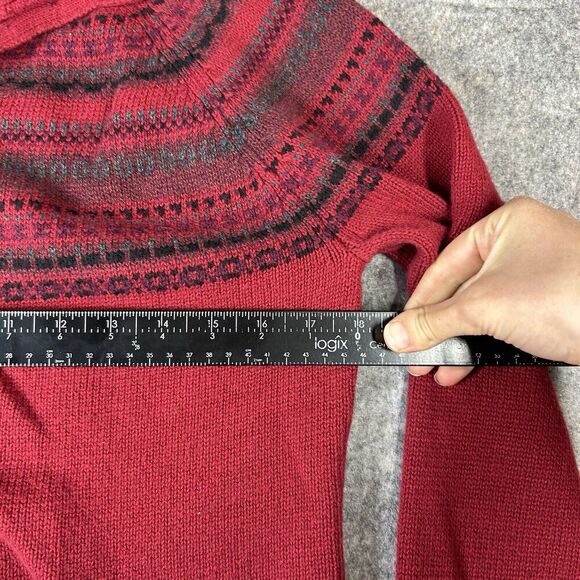 Eddie Bauer Sweater Womens Medium Fair Isle Red Button Up Cardigan Angora Rabbit - Picture 7 of 8